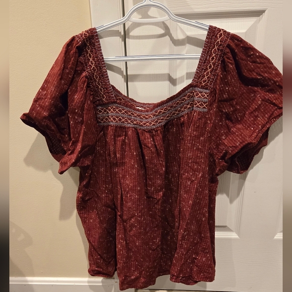 👓Madewell Cinnamon Brown Floral Blouse with Square Neckline - Picture 3 of 4